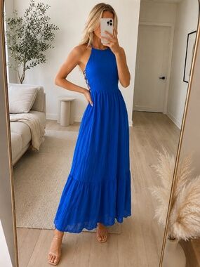 NWT Royal Blue Halter Maxi Dress Small